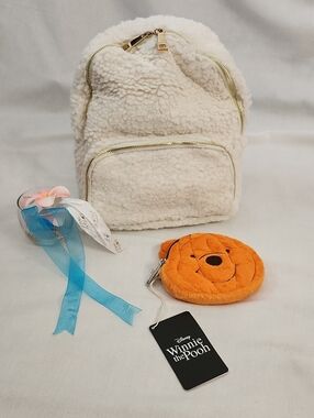 Cream Sherpa Mini Backpack with Loungefly Winnie the Pooh Wristlet